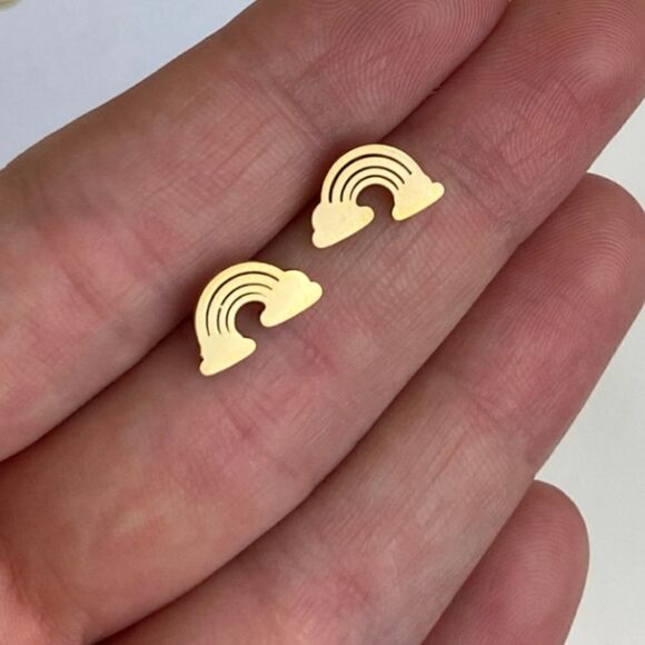 Dainty Gold Rainbow Arch Stud Earrings - Picture 3 of 3